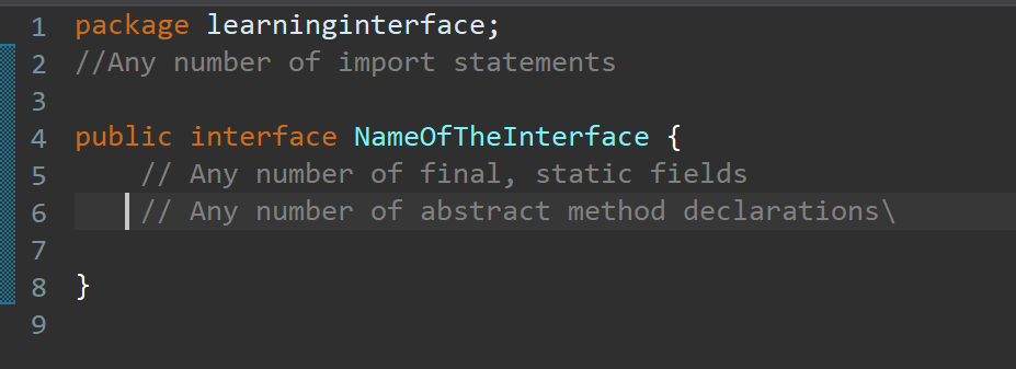 Declaration of a Java Interface