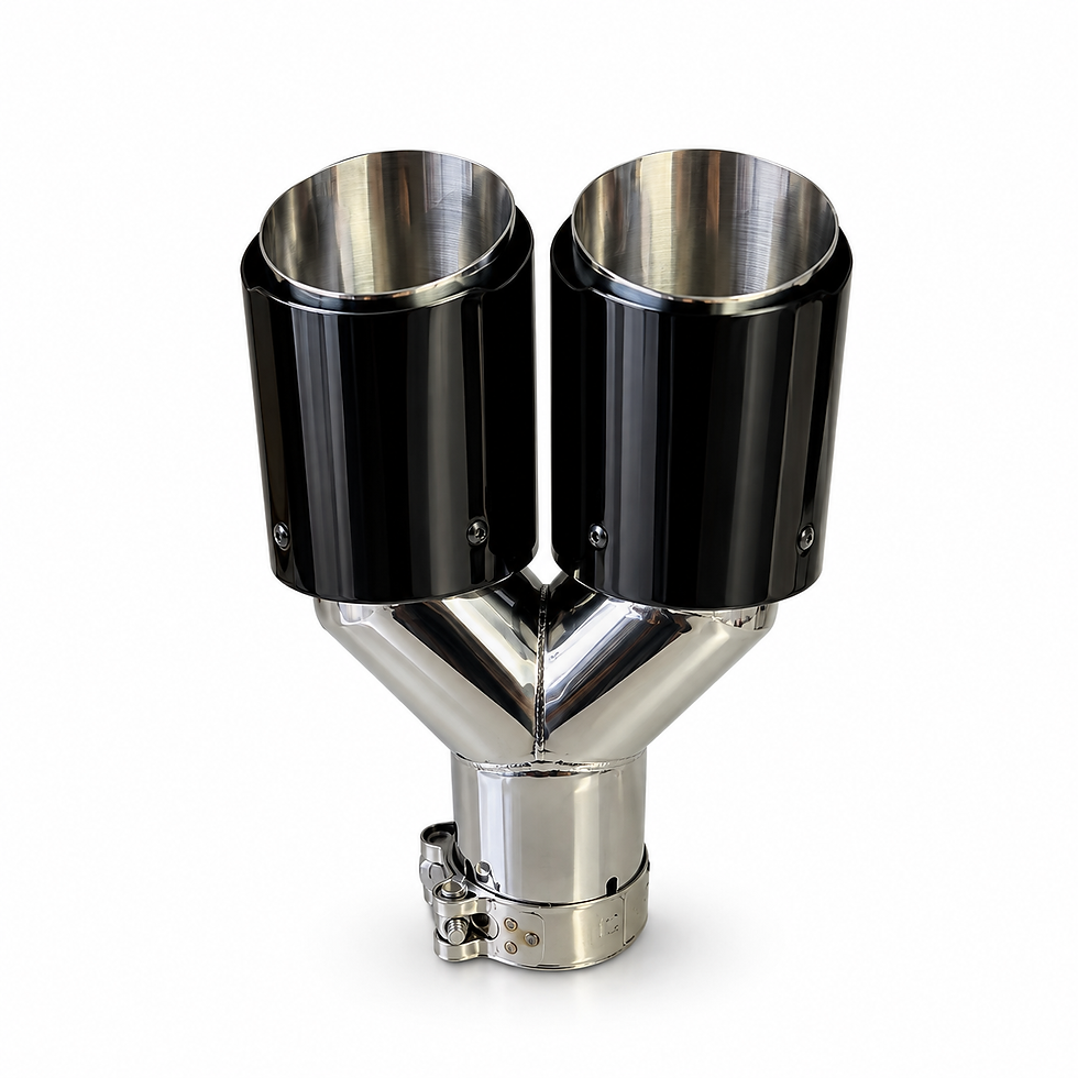 Thumbnail: Stainless Steel Dual-Exit Exhaust Tip Mirror-Finish Black (Clamp-on), 3.5 inch