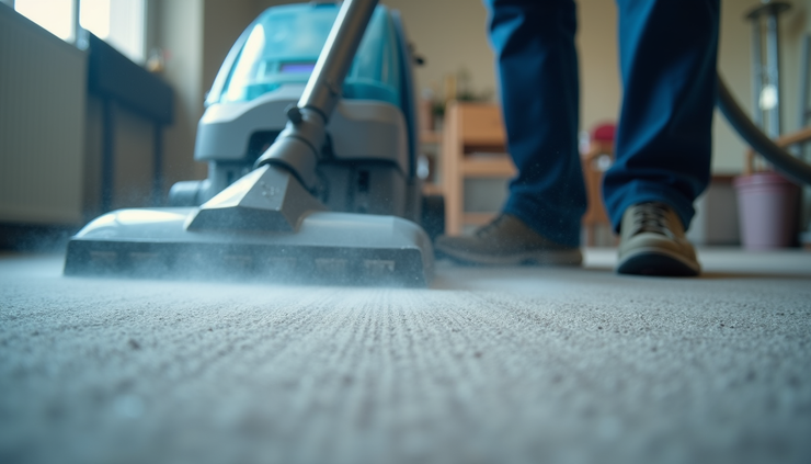 Close-up view of industrial water extraction equipment drying a carpet