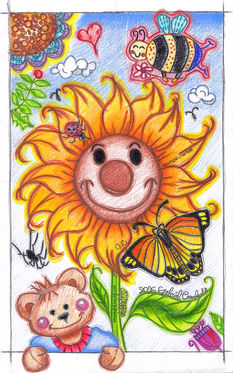 Sunshining So Happily - This is a whimsical little drawing that I made for my sister and brother-in-law. MeaningfulLinesArt.com