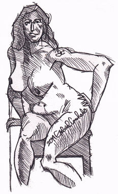 Figure Drawing - Woman sitting in a chair with hand on hip. MeaningfulLinesArt.com