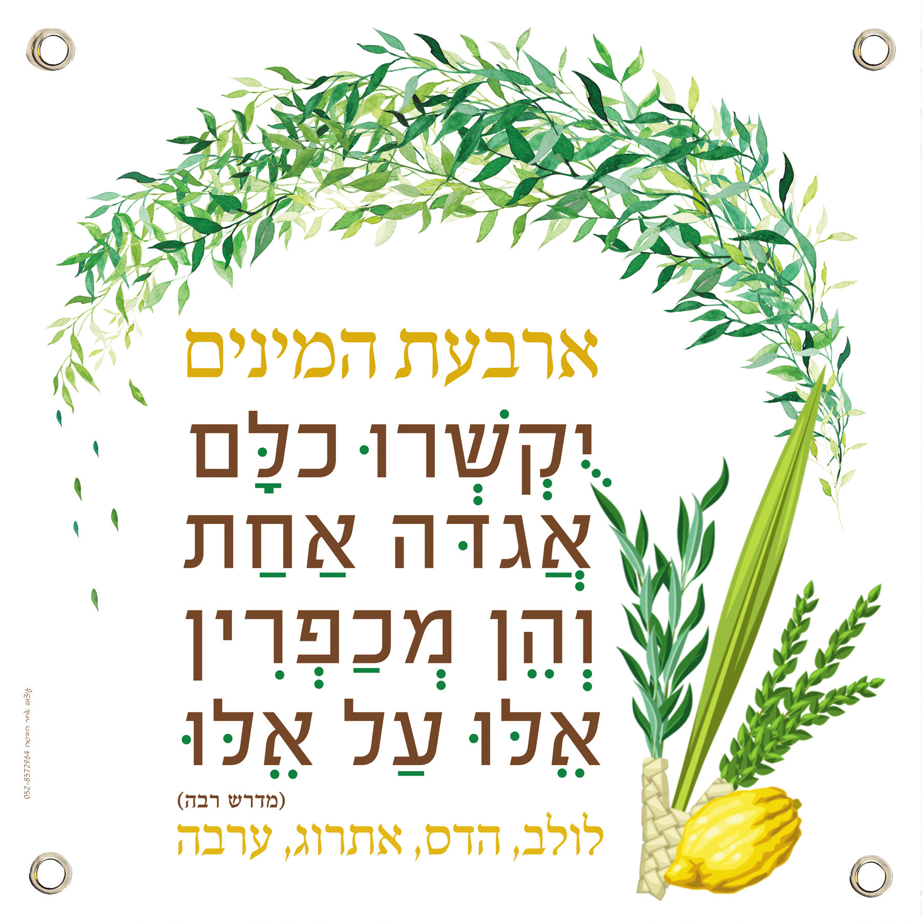 שמשונית קישוט לסוכה ארבעת המינים מרובע ס"מ60-60