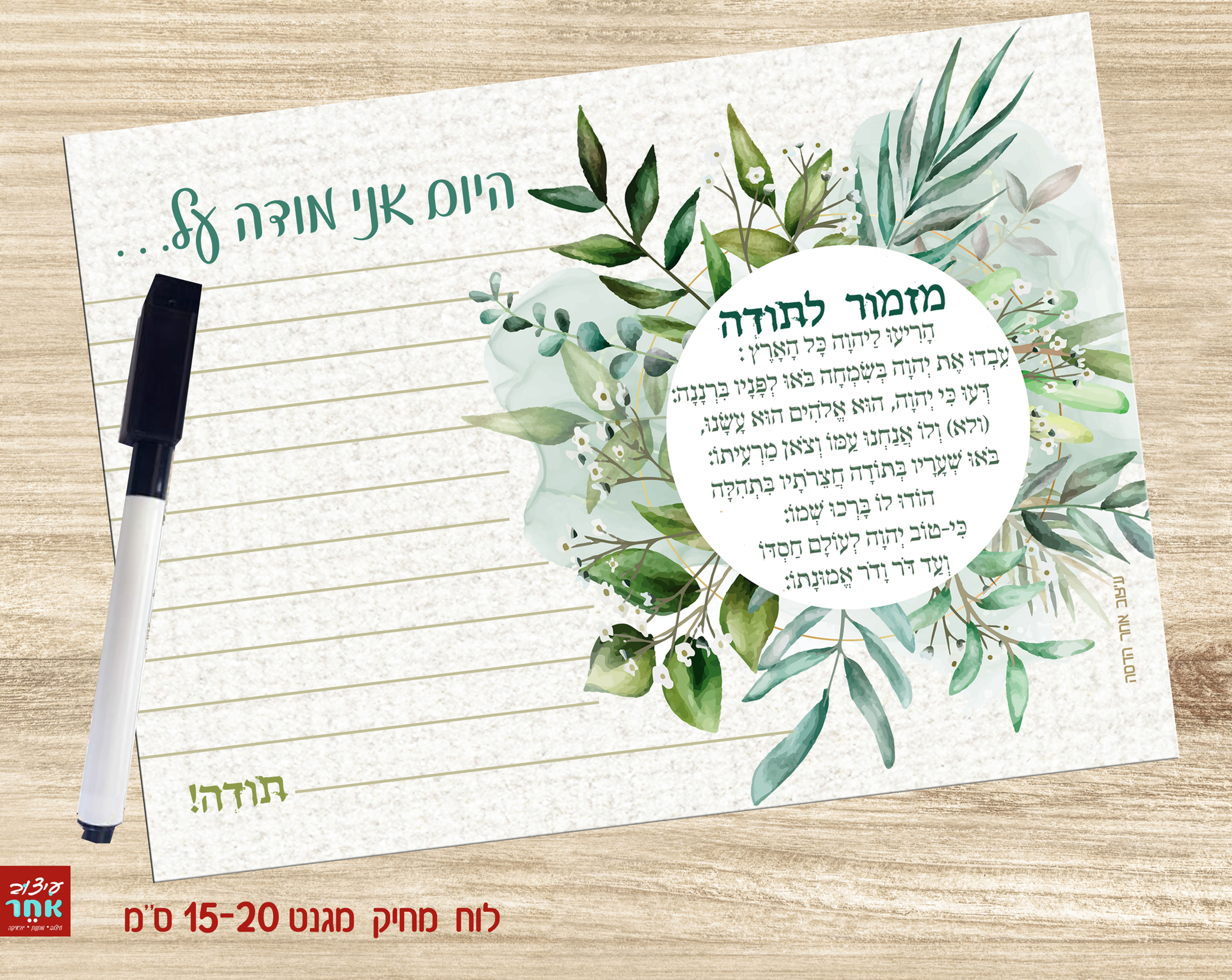 לוח מחיק מגנט עלים ירוקים היום אני מודה 15-20
