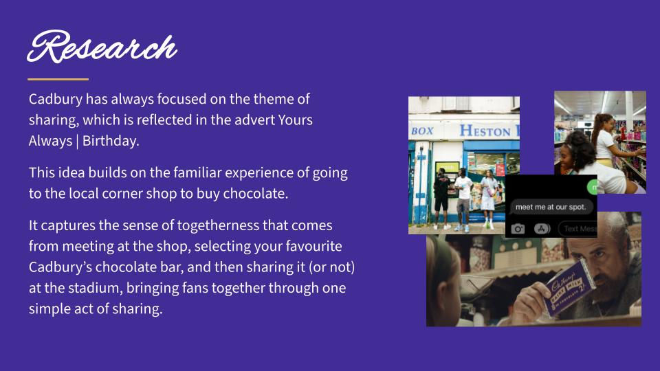 Cadbury research slide: sharing and corner shop experience