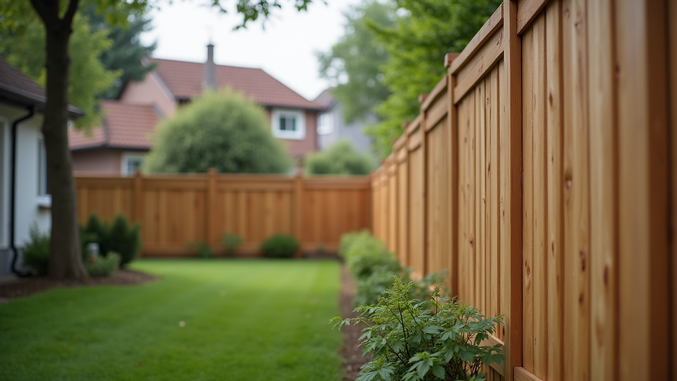 Eye-level view of a wooden privacy fence along a residential backyard