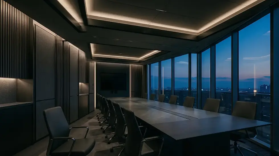 Acoustic wall panels installed in a conference room to reduce echo and improve speech clarity