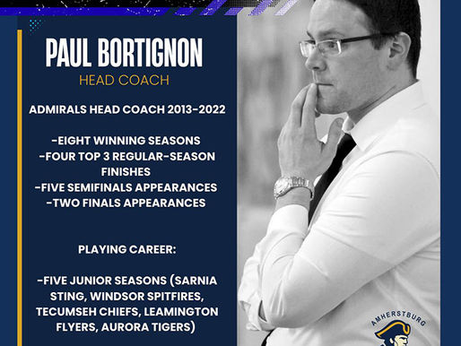 Bortignon returning to Admirals as head coach