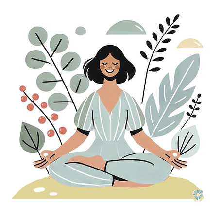 Illustration d'une femme souriante en position de yoga, symbole de bien-être et d'harmonie