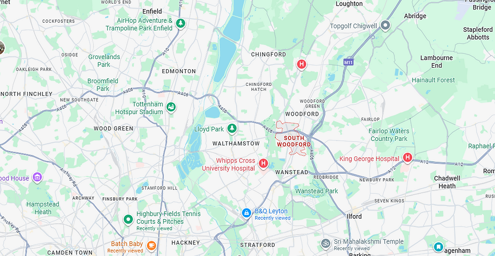 map showing LCR Projects home renovation services in North London and South West Essex