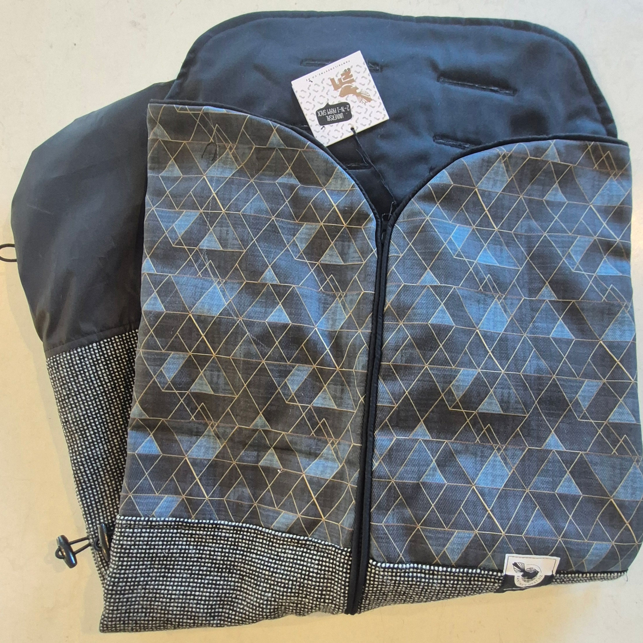 fantails nest pram sleeping bag boutique baby accessories clothing hawkes bay new zealand blue geometry