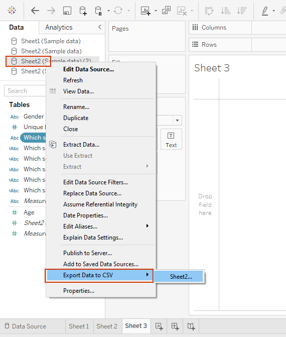 export data to CSV in Tableau desktop