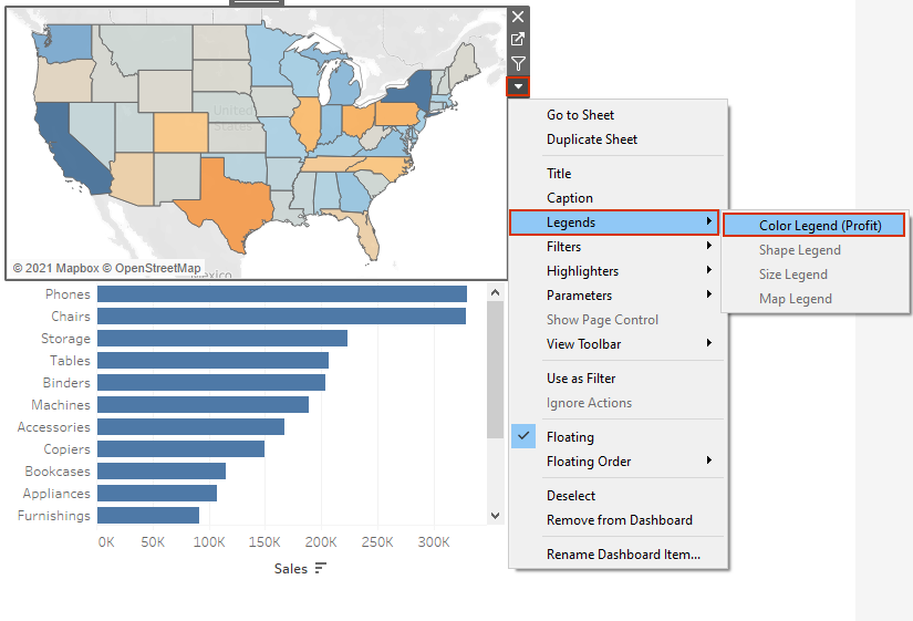 Showing legends on Tableau dashboards