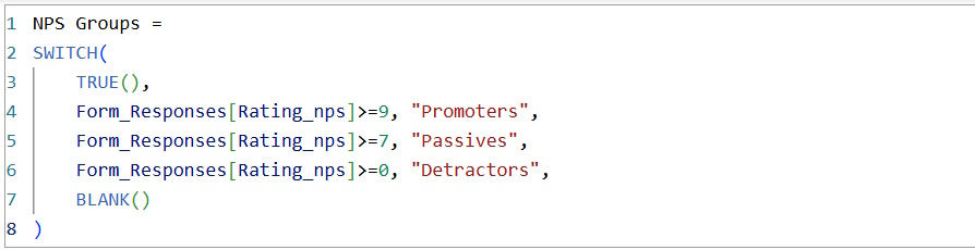 power bi DAX calculation computing NPS groups