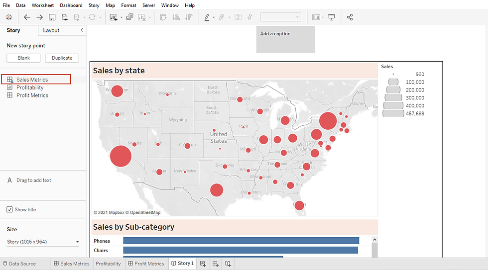 adding views to tableau stories