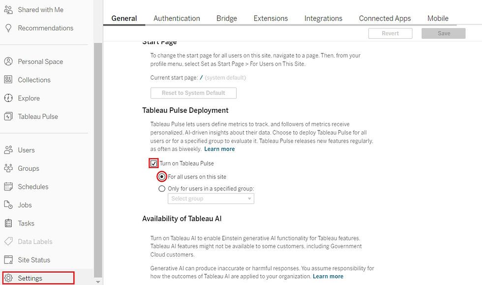 deploying Tableau Pulse in your Tableau site