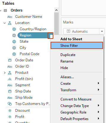 Show filter card in tableau