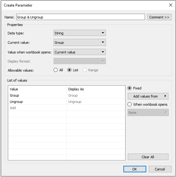 Creating a parameter in Tableau