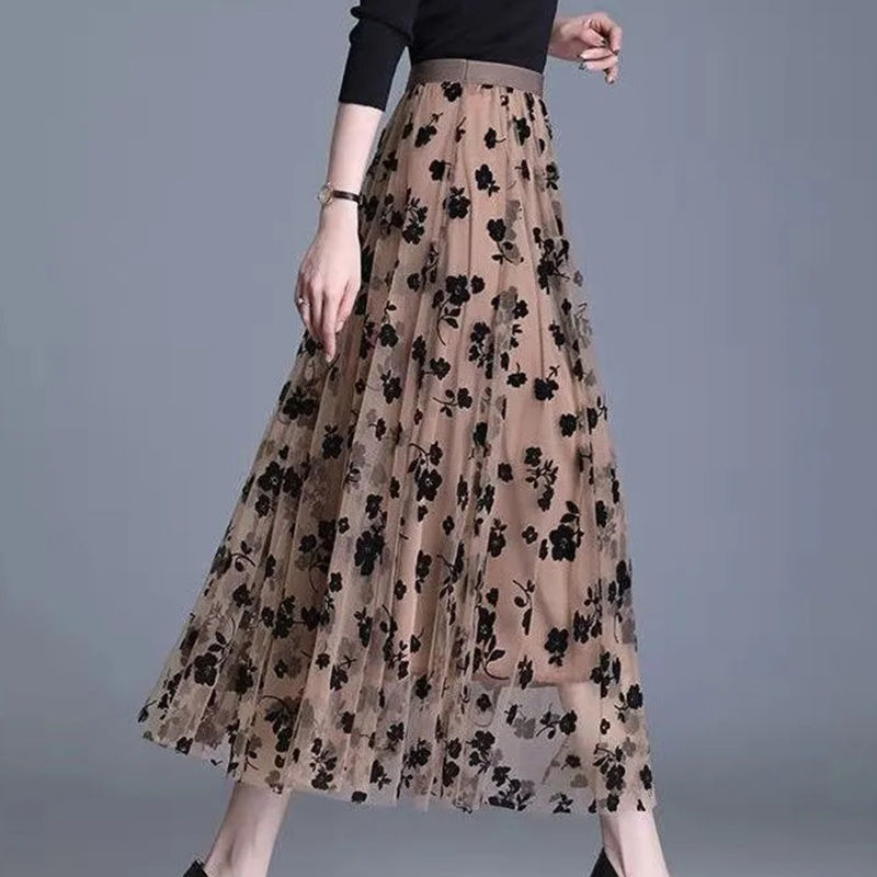 Thumbnail: Korean Women Tulle Skirt Fashion Summer Hook Floral Loose Midi Skirt Elegant Fem