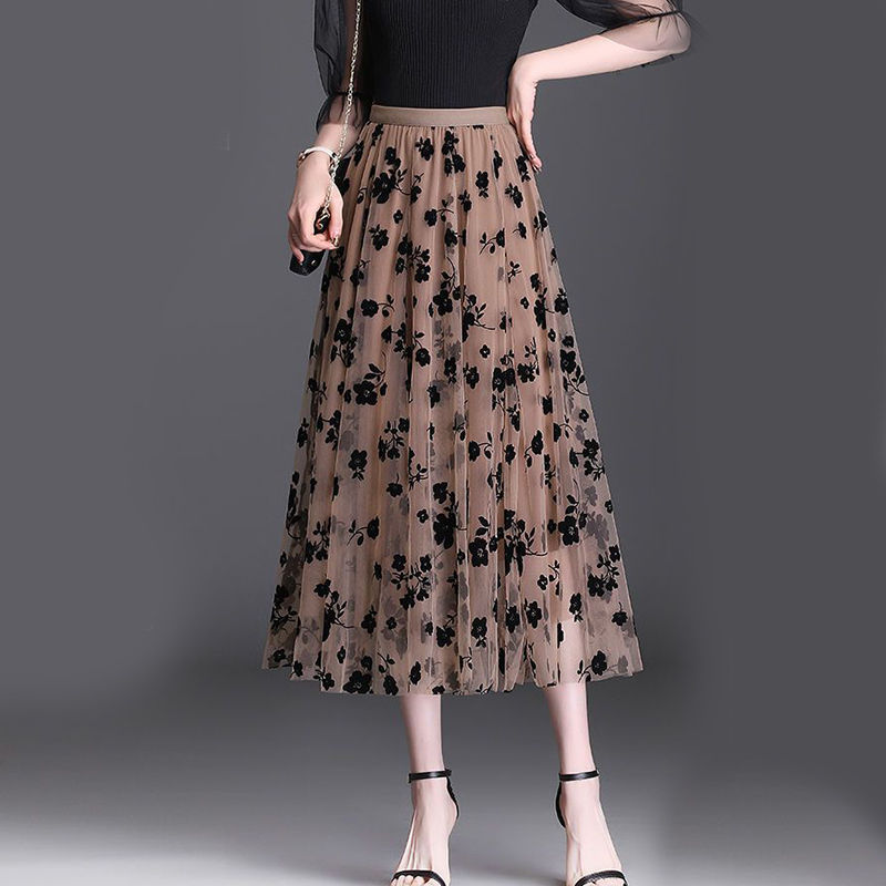 Thumbnail: Korean Women Tulle Skirt Fashion Summer Hook Floral Loose Midi Skirt Elegant Fem