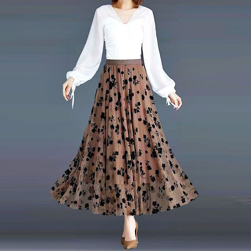 Thumbnail: Korean Women Tulle Skirt Fashion Summer Hook Floral Loose Midi Skirt Elegant Fem