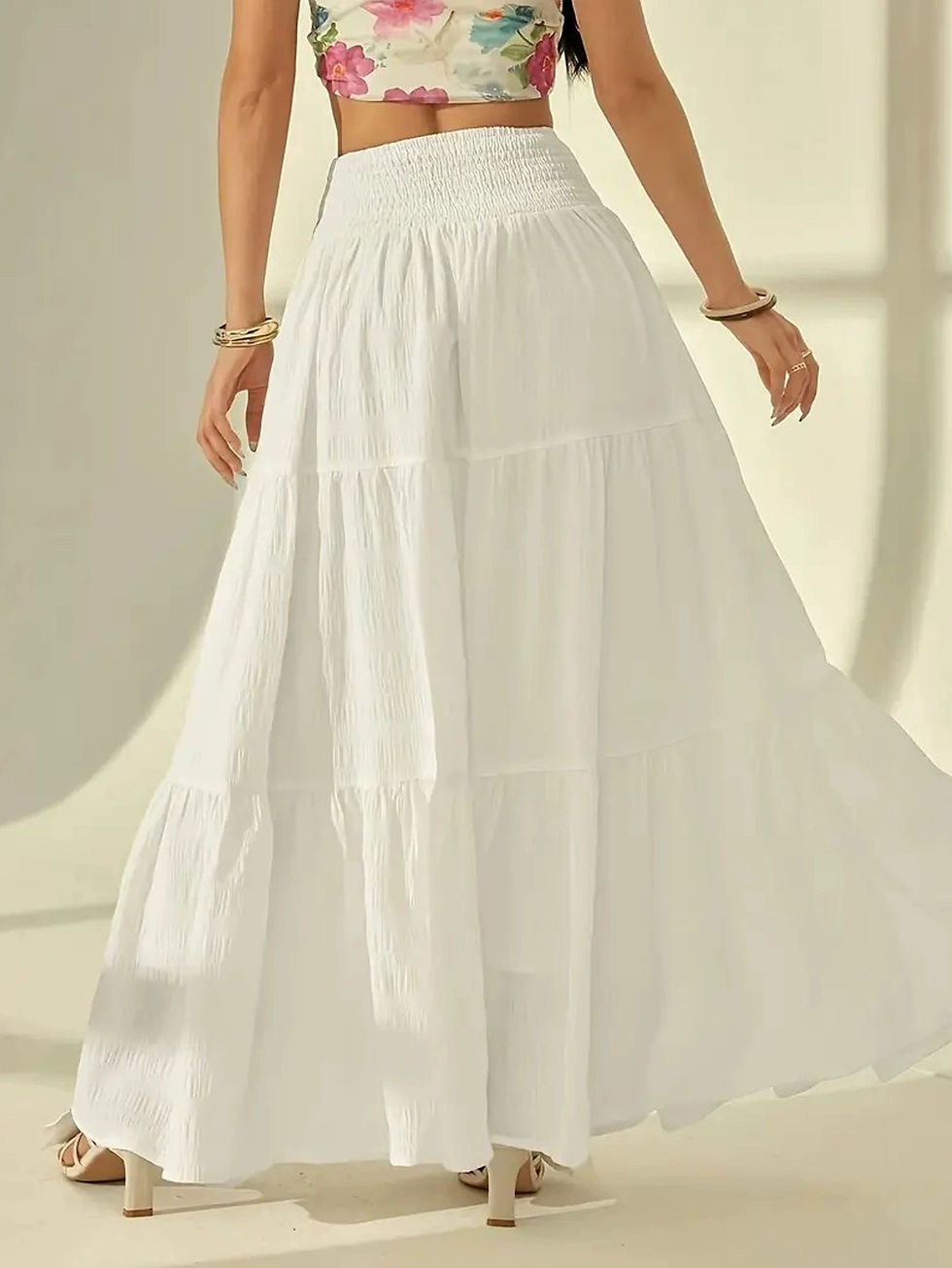Thumbnail: Plus size women's fashionable layered long skirt casual solid color elastic wais