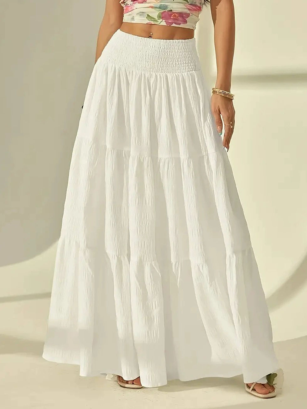 Thumbnail: Plus size women's fashionable layered long skirt casual solid color elastic wais