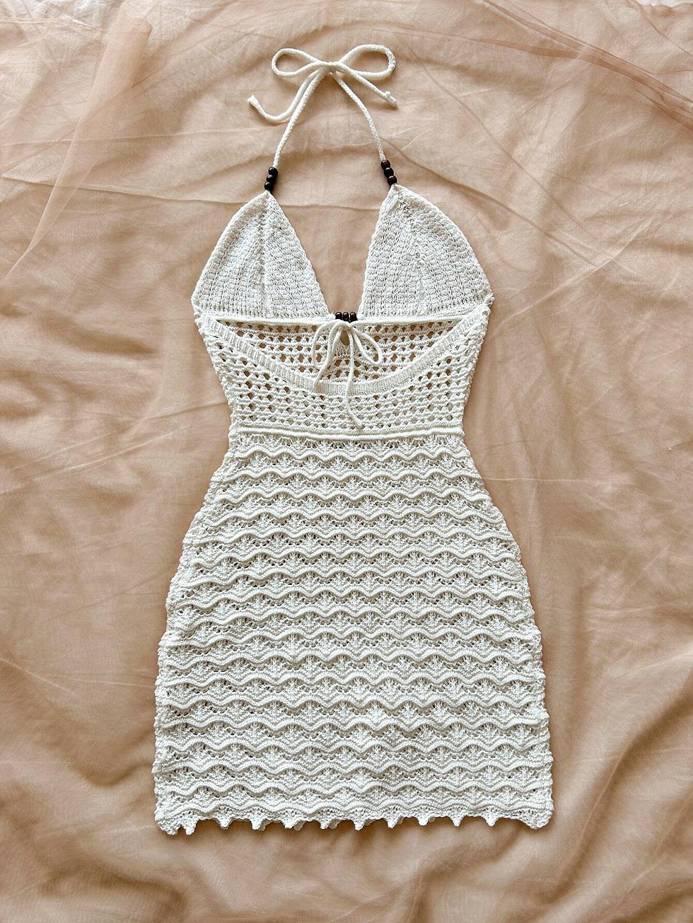 Thumbnail: Women's V-Neck Strapless Dress, Hollow Out, Wooden Bead, Slim Fit, Gradient Colo