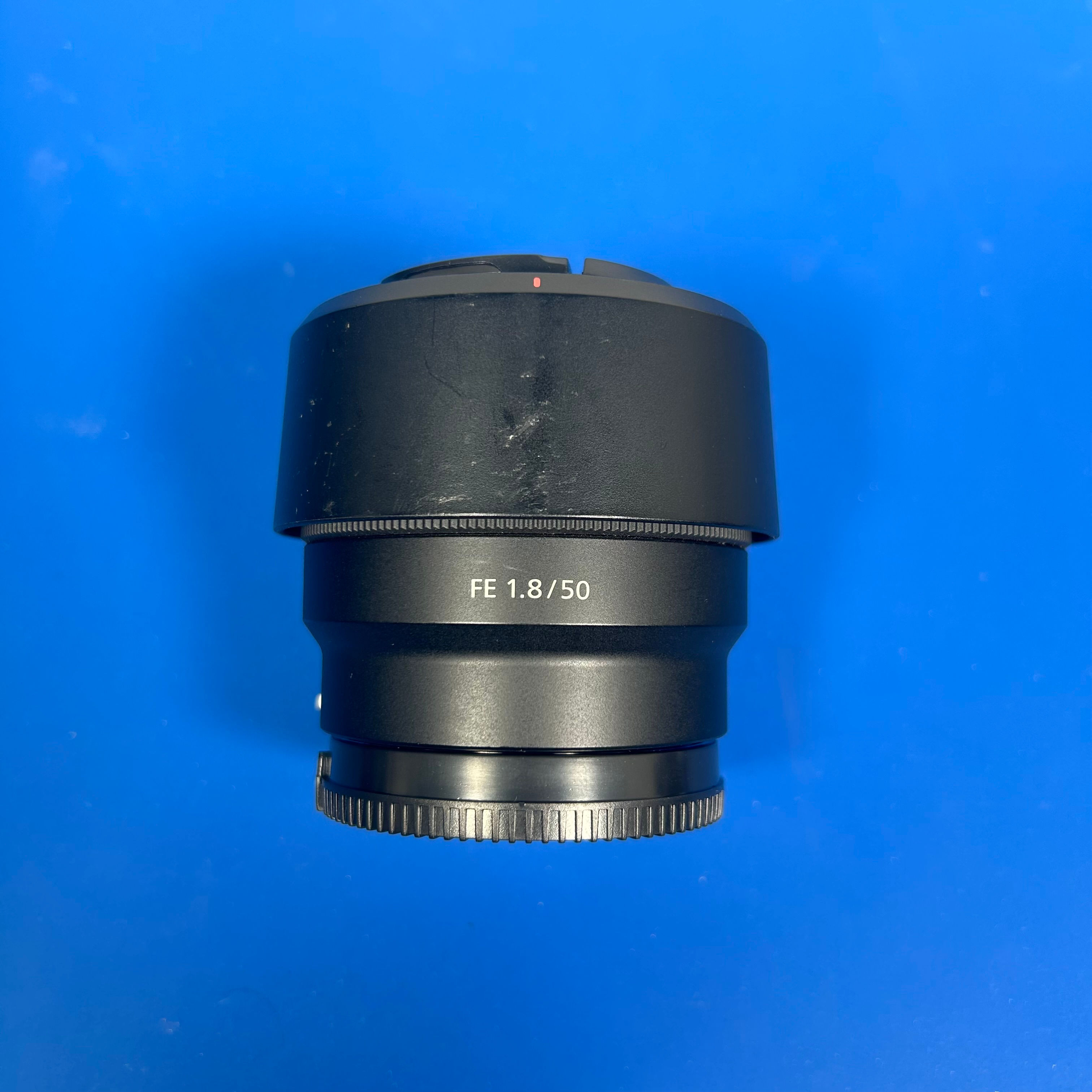 Sony FE 50mm f/1.8 SEL50F18F full-frame E-mount lens with hood