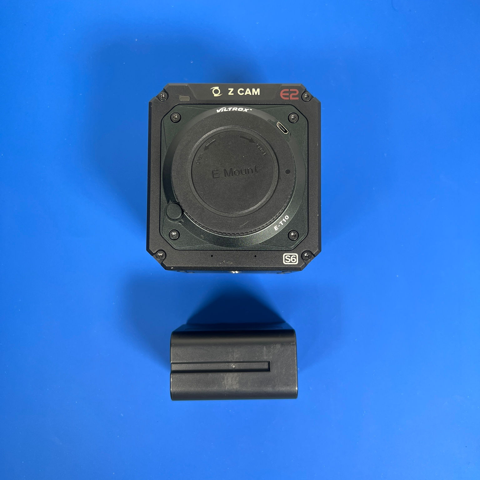 Z CAM E2-S6 6K cinema camera with Viltrox E-T10 E-mount adapter and battery