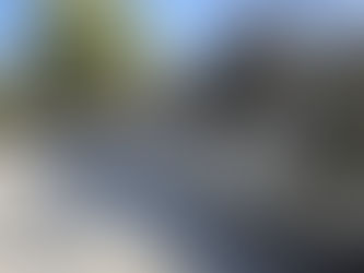 Stone wall borders a dirt path under a blue sky. Trees and bushes line the background, casting shadows on the ground. Scenic and peaceful.