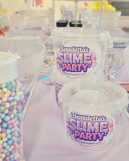 slime containers prepared for children to take home