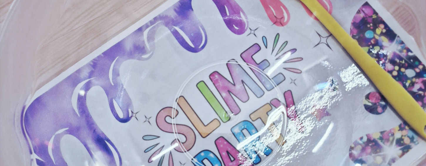 slime party materials and tools ready for children