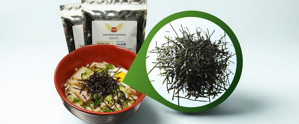 Shredded Seaweed is perfect for garnishing. This ready-to-use, roasted seaweed comes in a resealable bag and adds texture and balanced flavor to any dish.