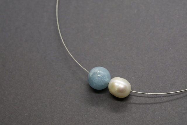 Thumbnail: Kala aquamarine fresh water pearl choker artistic design jewelry schmuck agathos nafplio greece camaraworkshop.com
