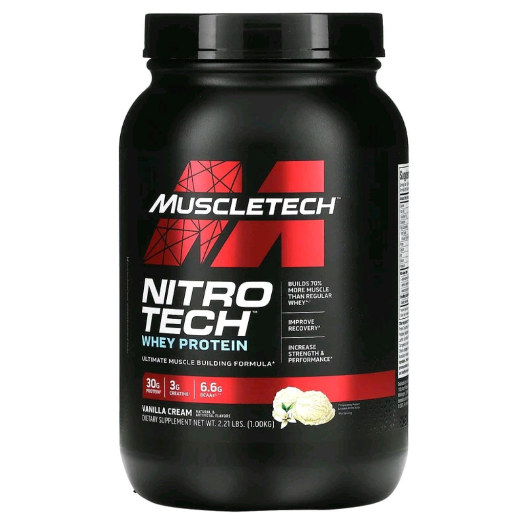 Nitro-Tech, lactosérum isolant + constructeur de muscle fin, vanille, 1kg