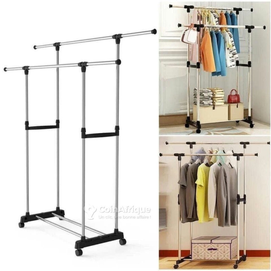 Penderie - Porte vêtements télescopique double pôle