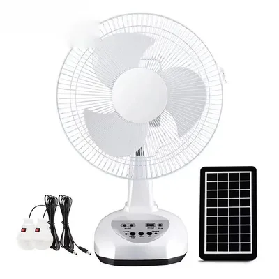 Ventilateur solaire rechargeable 12 pouces avec panneau solaire et ampoules