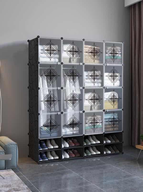 Armoire de rangement 4 Battants + 2 rangée de chaussures - Plastique - Réf. 015