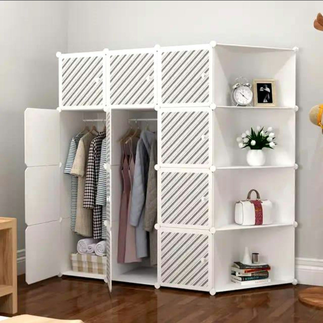 Armoire de rangement + 1 colonne de rangement - Plastique 3 Battants