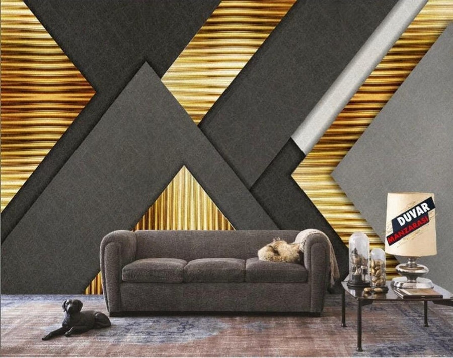 Papier peint mural 3D motif X doré et noir