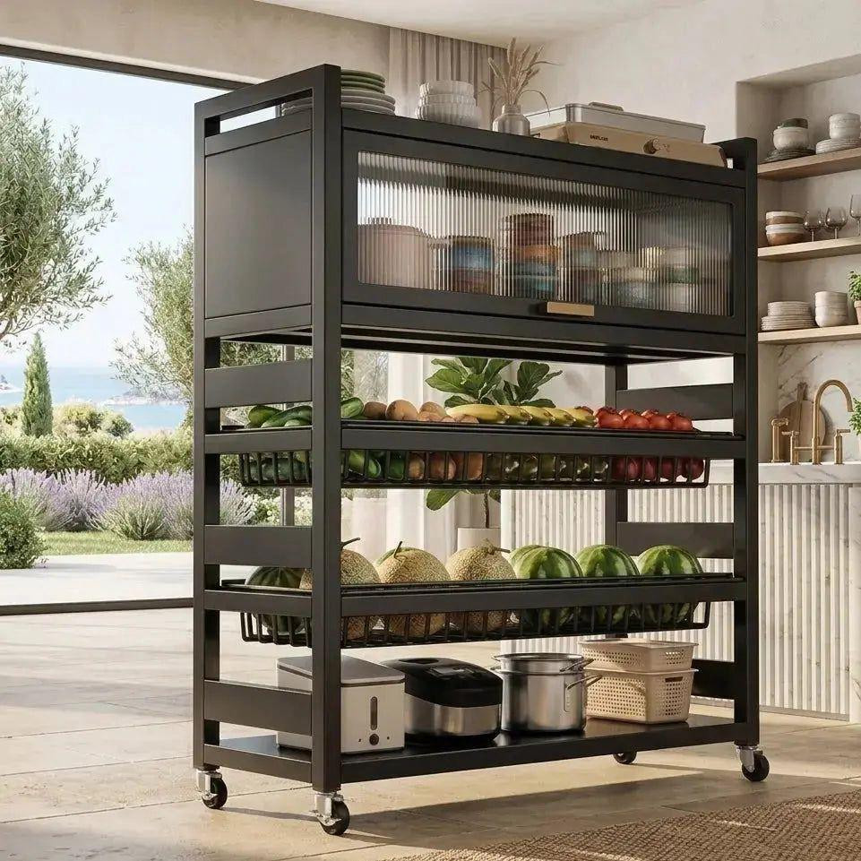 Etagère de cuisine en fer multifonctionnelle avec roulettes