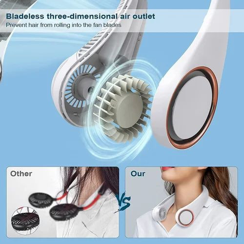 Ventilateur de cou en ABS, mains libres, rechargeable, sans lame, couleurs assor