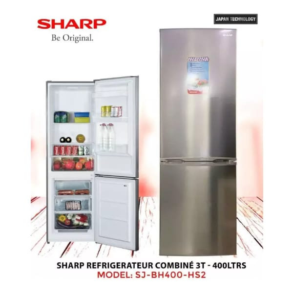 Réfrigérateur Sharp combiné 3 tiroirs 400 litres gris BH400