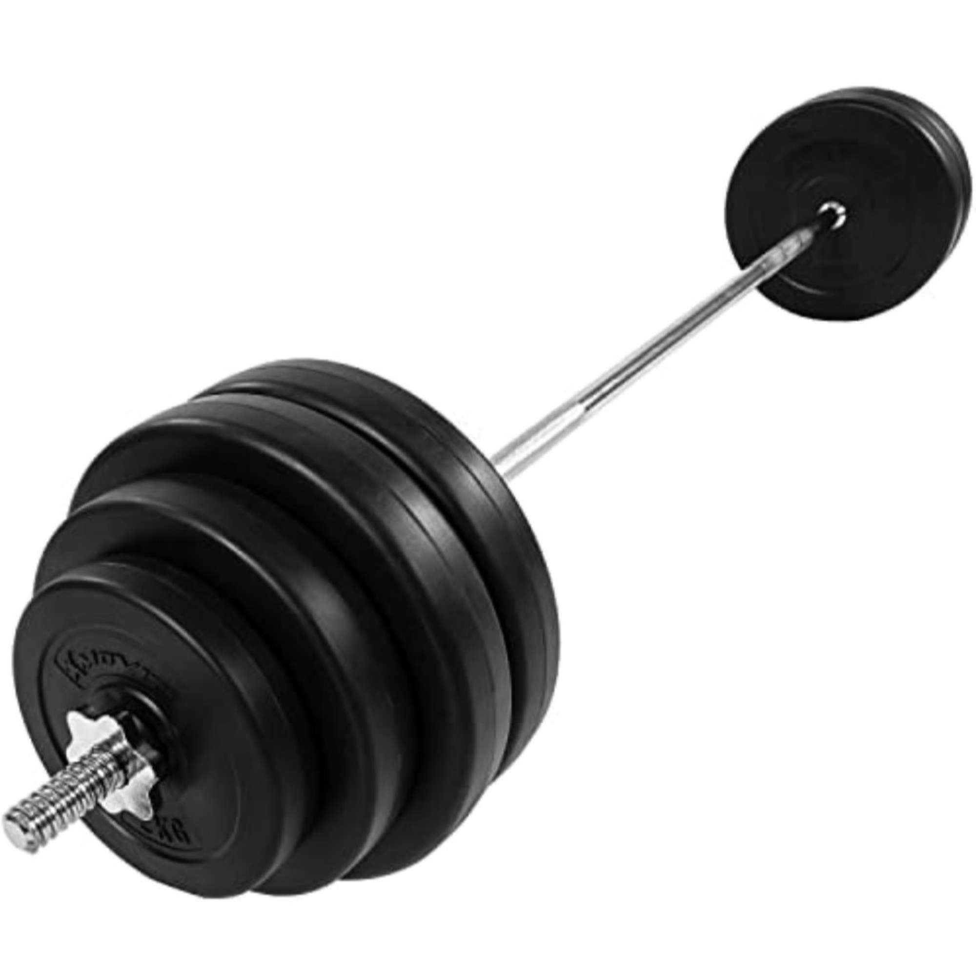 Haltère Long 150cm, 35kg avec vis de Serrage tête étoile, 8 disques