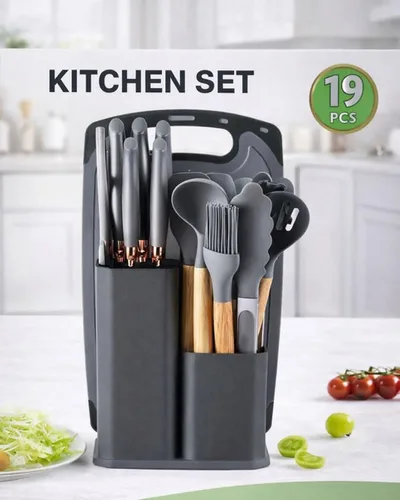 Ensemble d'ustensiles de cuisine en silicone 19 pièces avec support