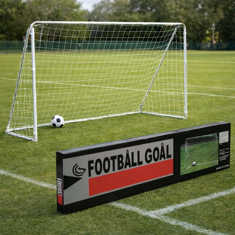 But de football 240 x 150 cm avec filet, structure en tube blanc