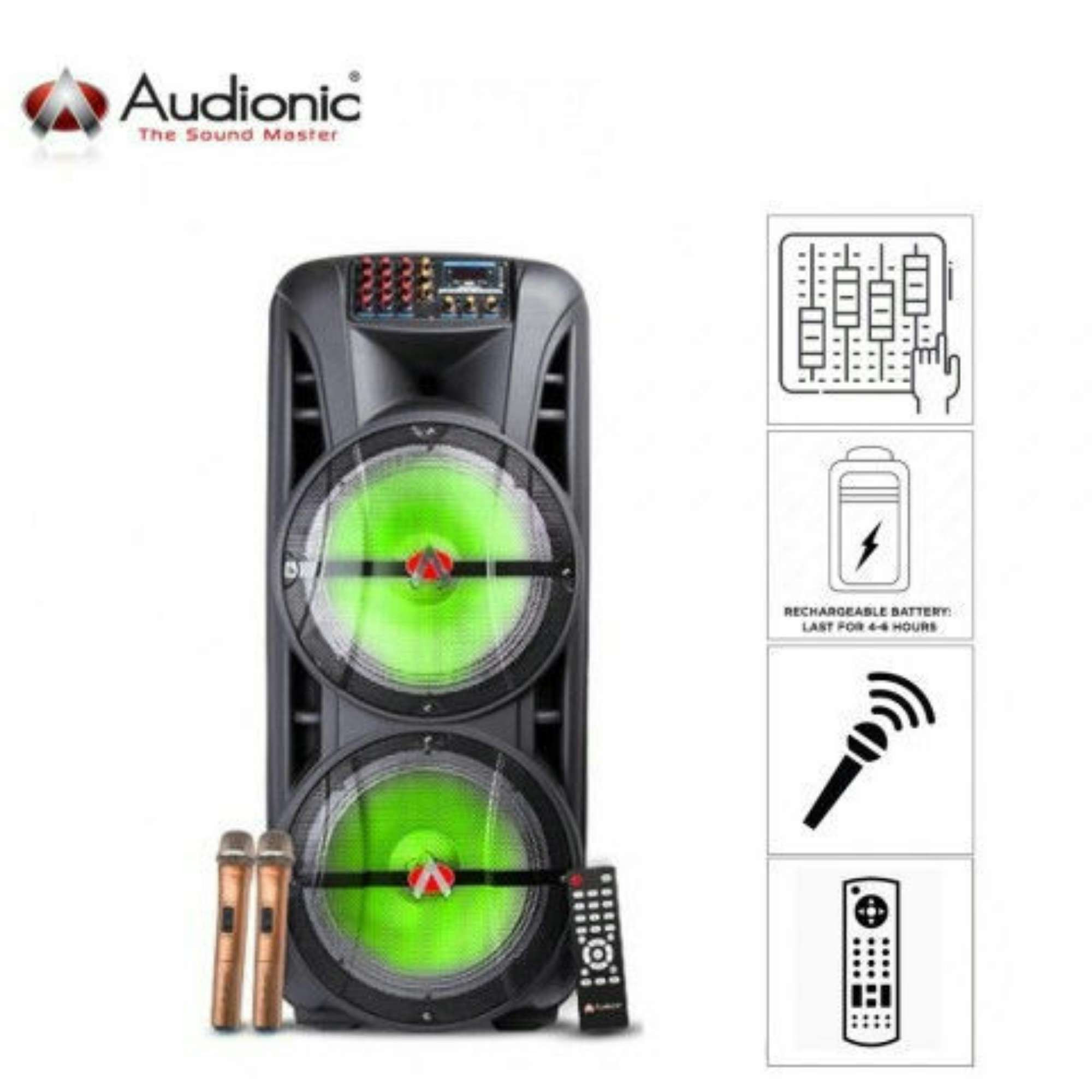 Audionic Advance Enceinte de fête trolley rechargeable 80W avec 2 microphones 