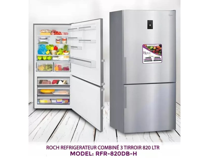 Réfrigérateur combiné Roch 3 tiroirs 820 litres gris RFR820DBH