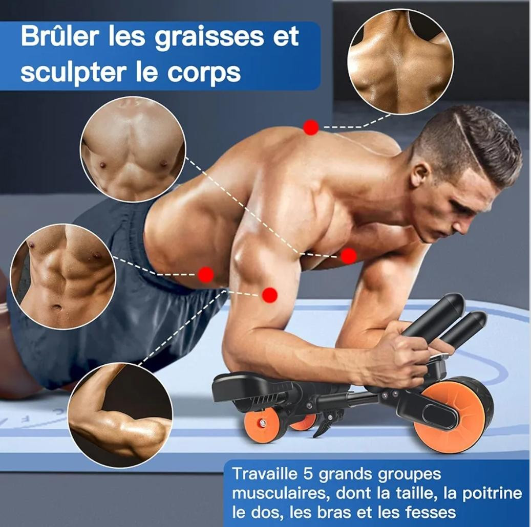 Roue abdominale à rebond automatique avec tapis de fitness