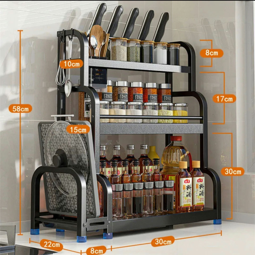 Etagère à baguette en acier inoxydable T1, rangement de cuisine à 3 couches
